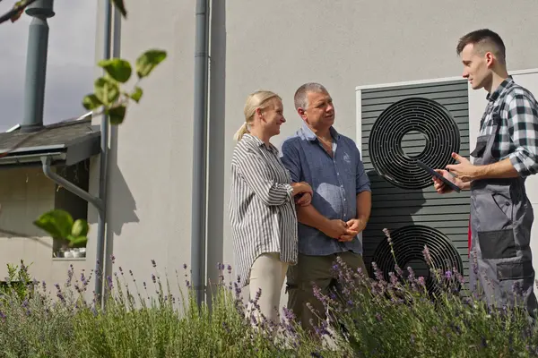 Personen vor Wärmepumpe