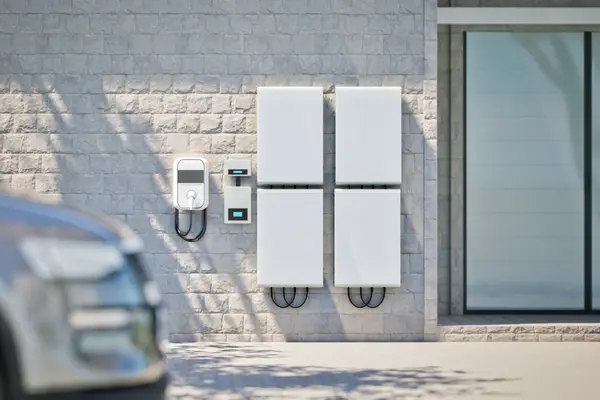 Wallbox und Batteriespeicher an Hauswand