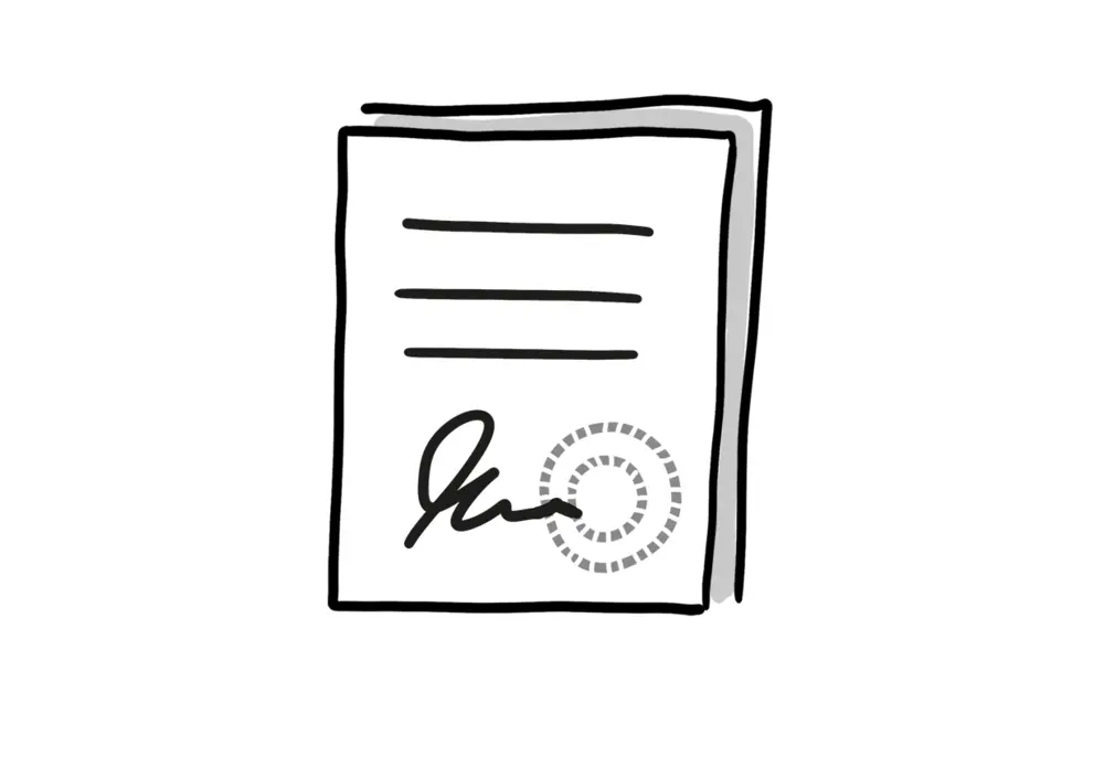 für leichte Sprache: Dokument mit Unterschrift und Stempel