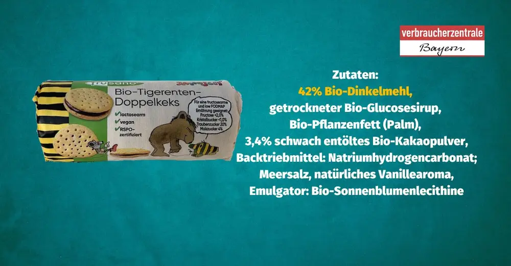 Produktfoto von Kinderkeksen mit der Zutatenliste