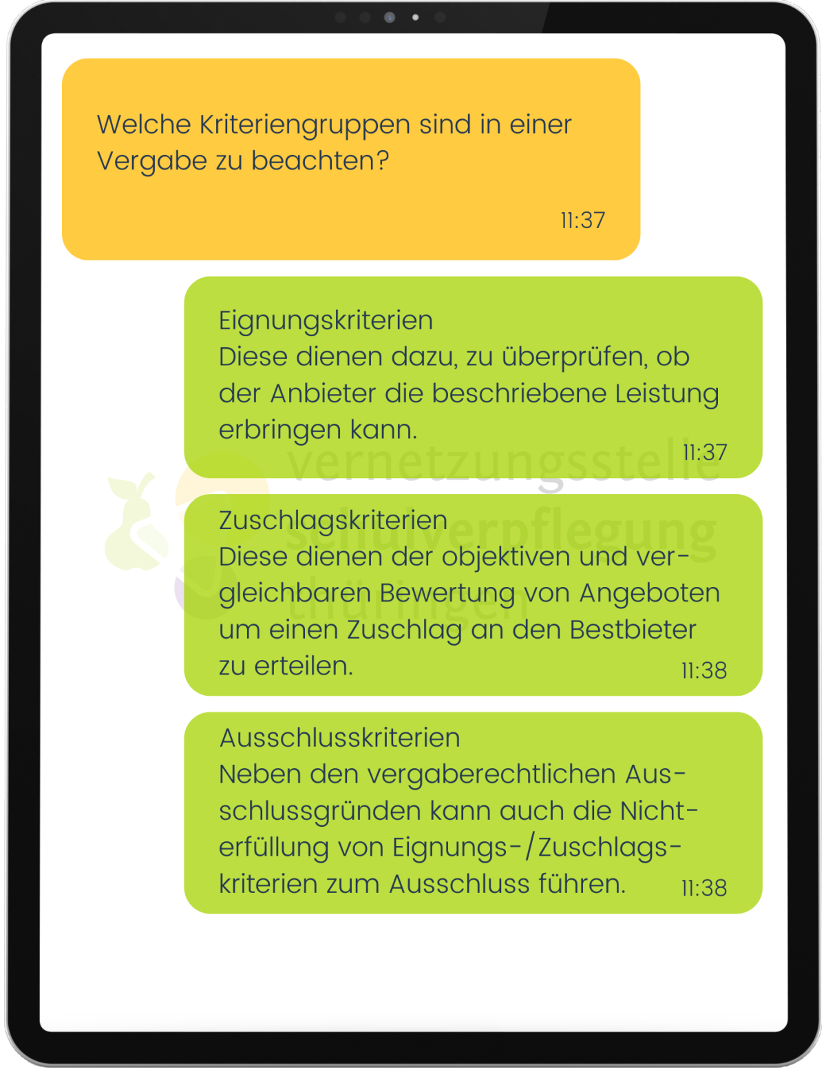 Bildschirm mit Sprechblasen zu Frage 20