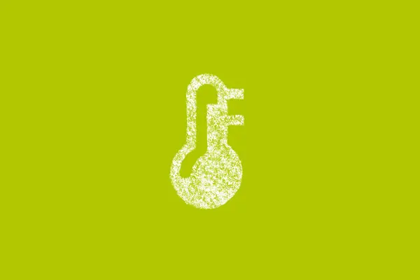Gelbgrüner Hintergrund mit einem weißen Icon eines Thermometers