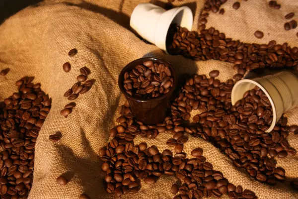 Kaffeebohnen auf einem Sack