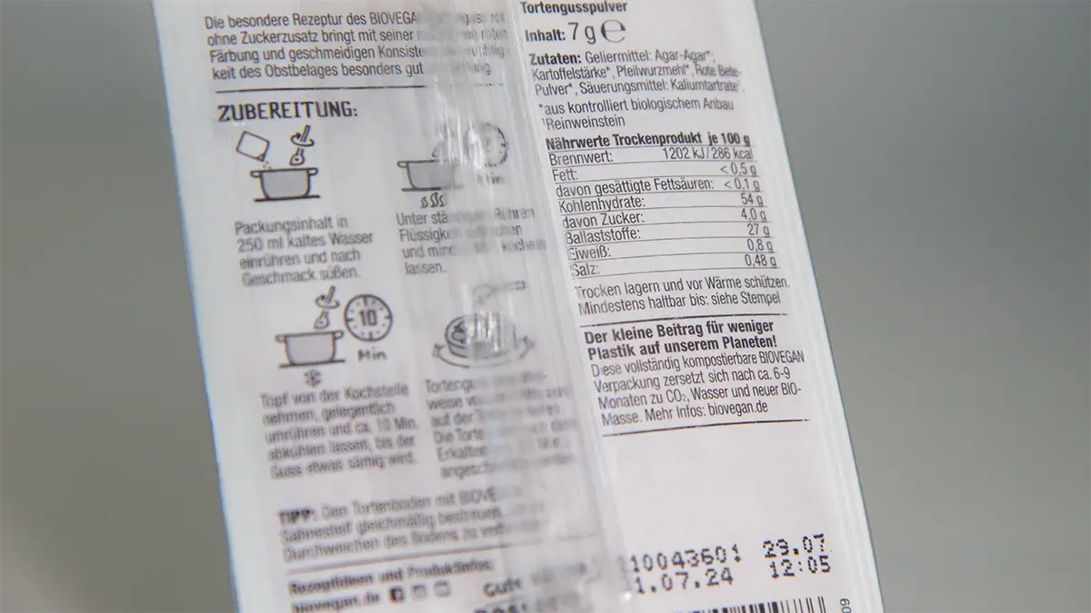 Verpackung Tortenguss Hinweis