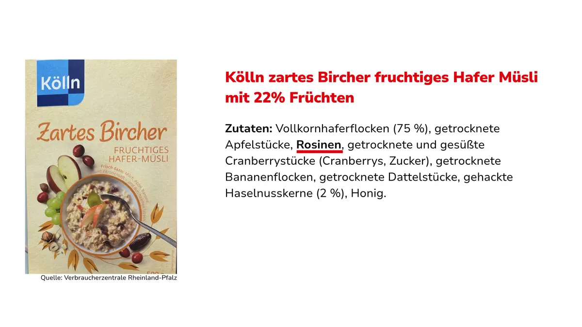 Müslipackung mit Zutatenliste