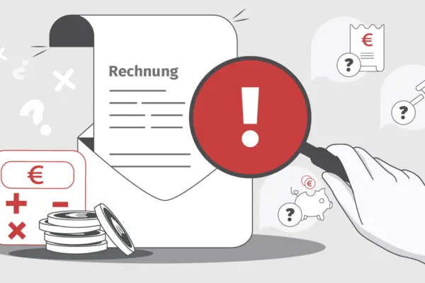 Grafik_Rechnung wird mit Lupe geprüft