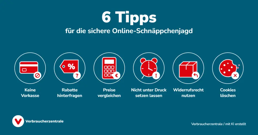 Tipps der Verbraucherzentrale für die Online Schnäppchenjagd z.B. zu Black Friday.