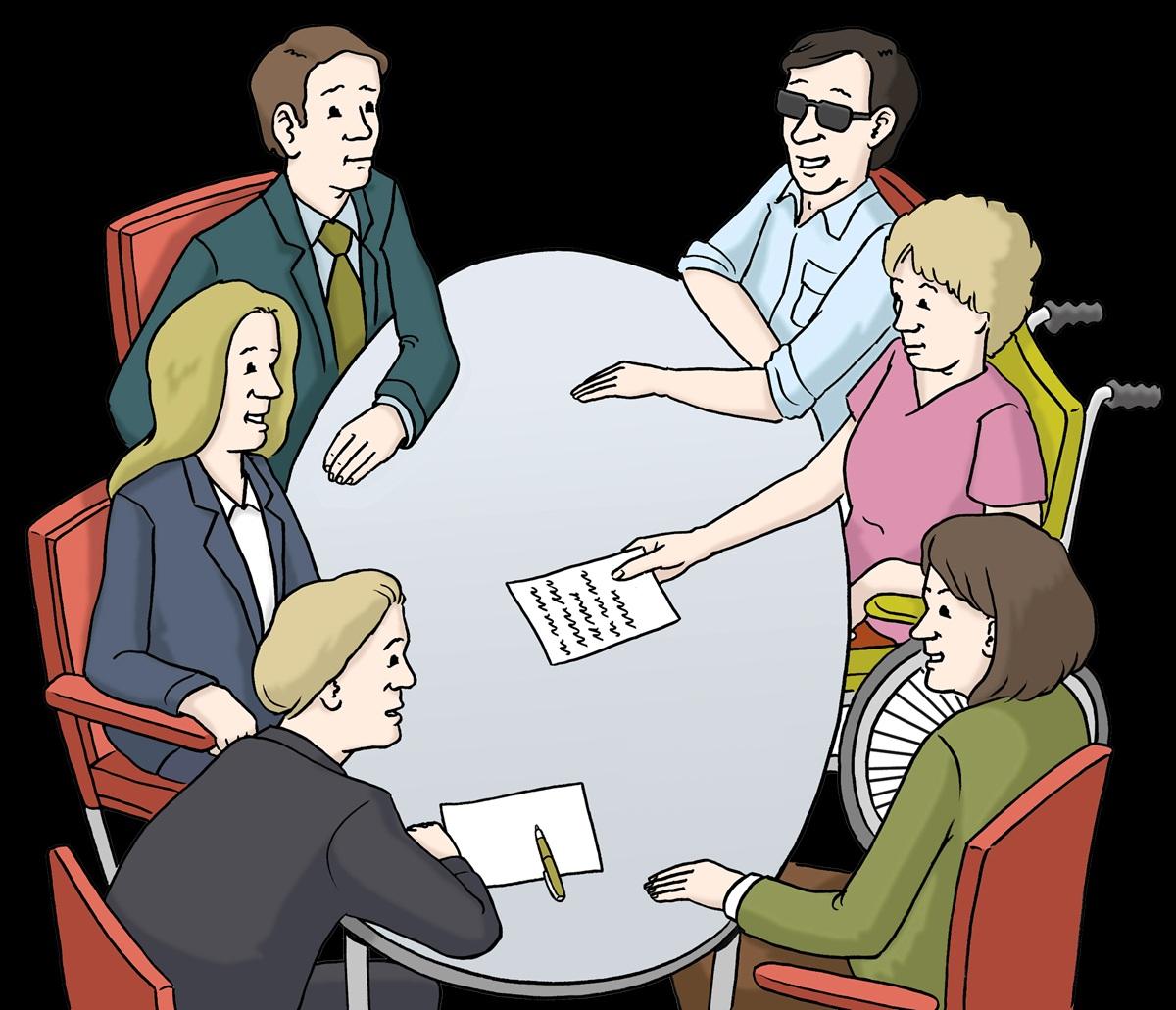 Menschen um einen Tisch herum