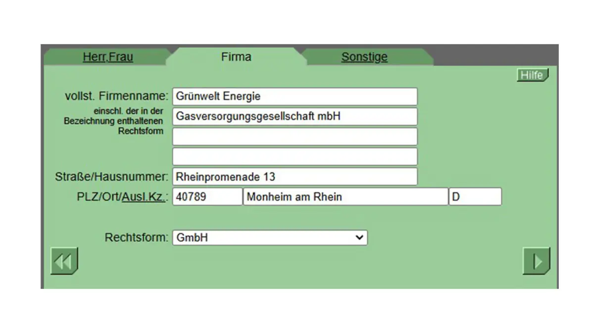 Screenshot einer Formularseite von online-mahnantrag.de