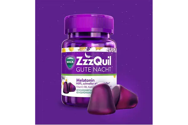 Wick ZzzQuil Einschlaf-Bonbons, Screenshot des Produkts von der Webseite des Anbieters