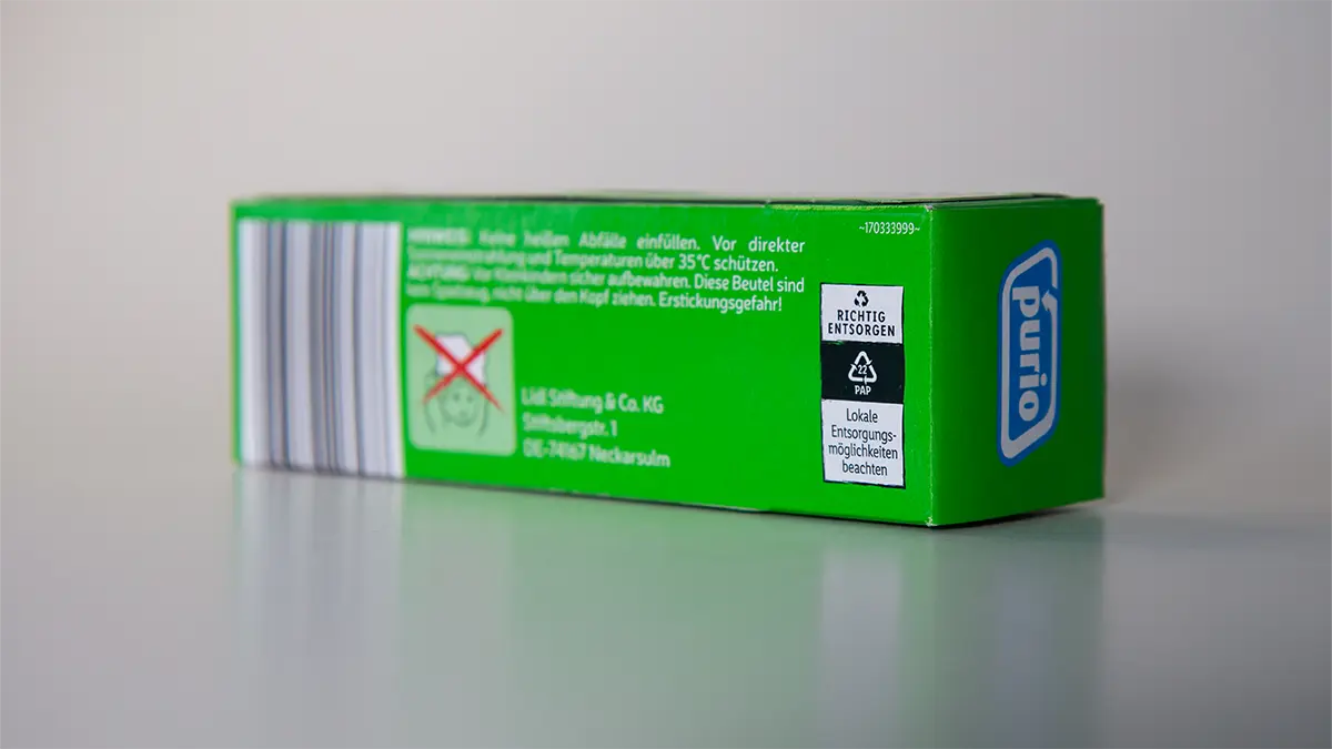 Verpackung Kompostbeutel mit Hinweis auf Kompostierbarkeit