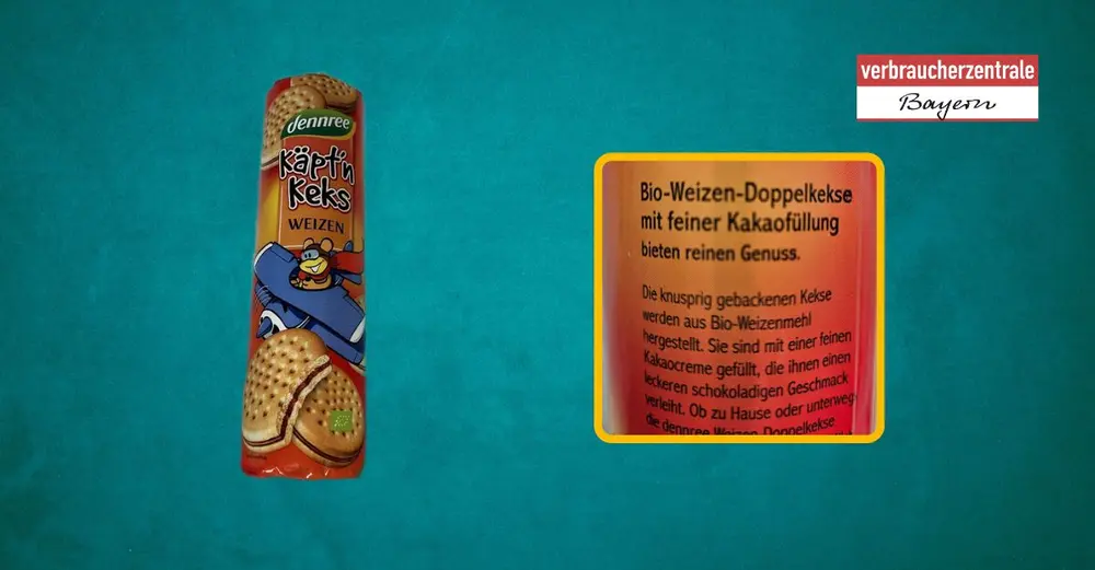 Produktfoto von Kinderkeksen mit hervorgehobenem Claim
