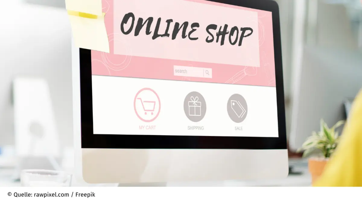 Auf dem Monitor ist eine Schrift Online-Shop