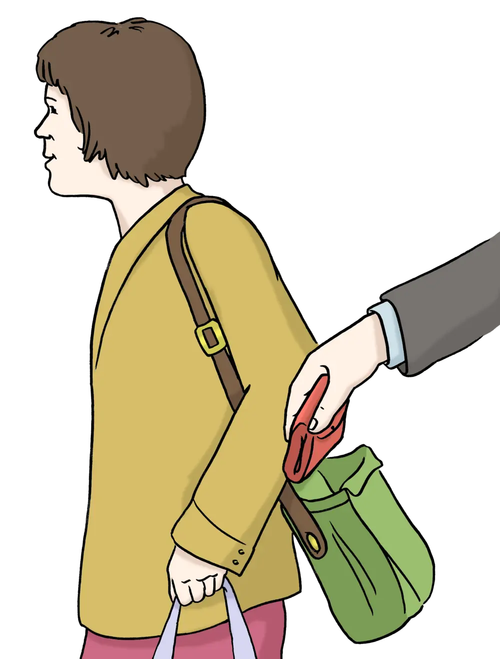 Frau mit Tasche wird beklaut