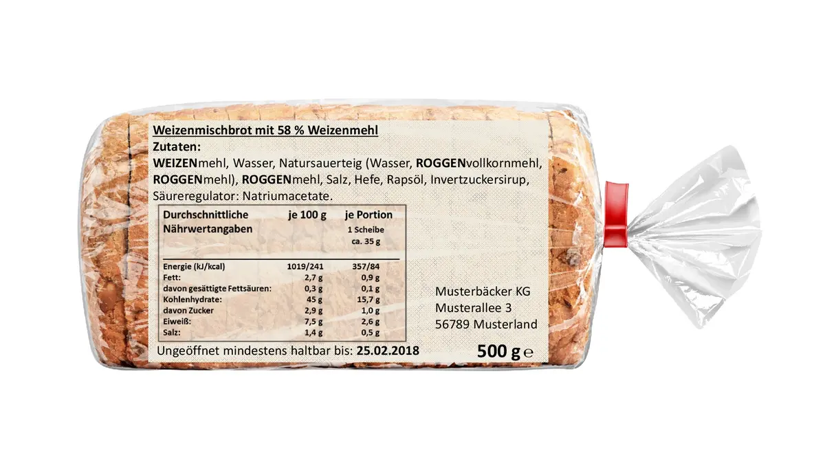 Toastbrot mit Nährwertangaben auf der Verpackung