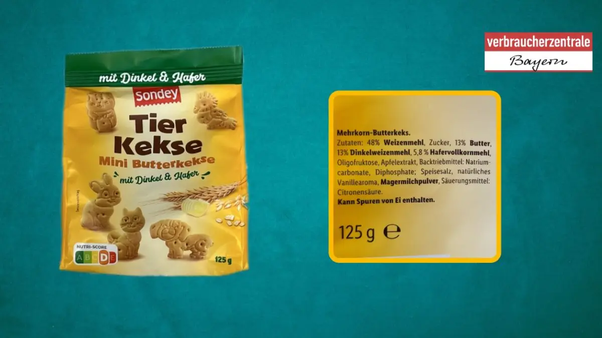 Produktfoto von Kinderkeksen mit hervorgehobenem Claim