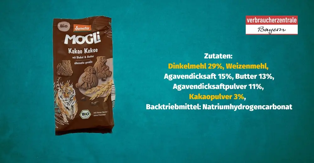 Produktfoto von Kinderkeksen mit der Zutatenliste