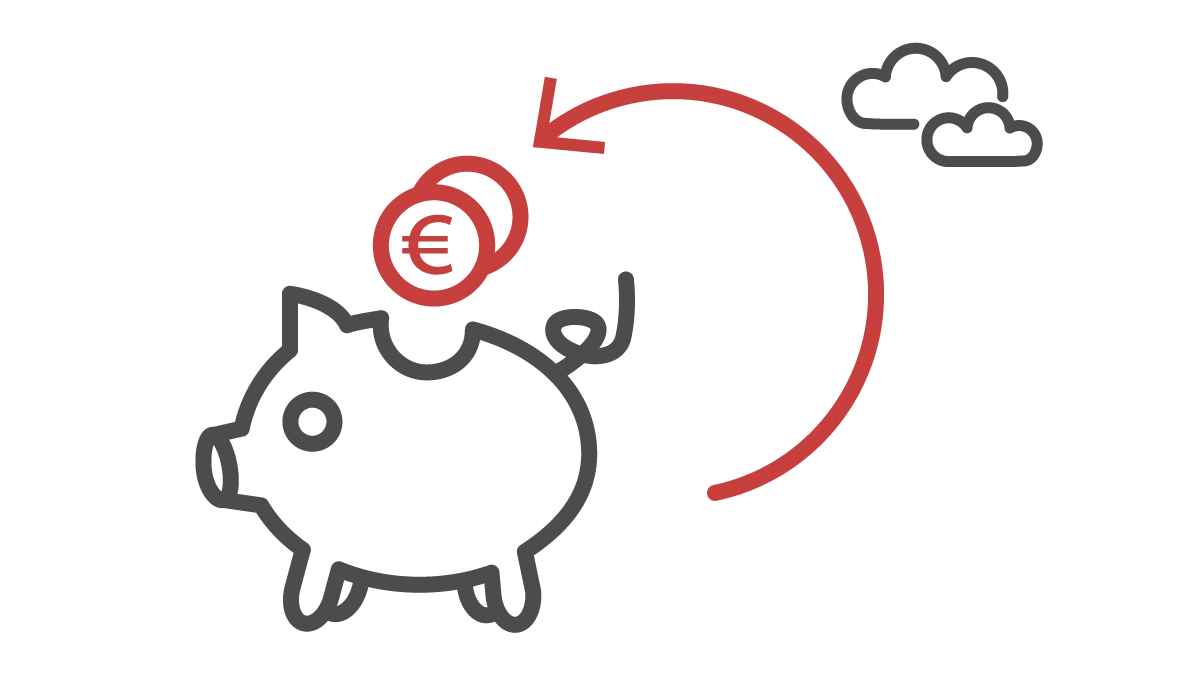 Das Icon zeigt ein Sparschwein, in das eine Münze geworfen wird.