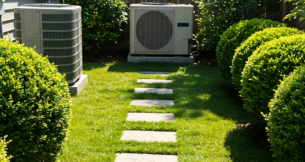 Wärmepumpe in einem Garten
