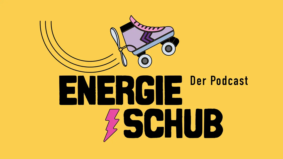 Schriftzug Energieschub, Rollschuh, Blitz