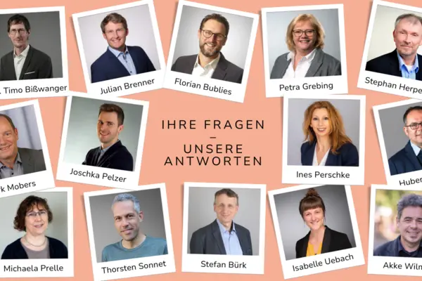 Fotos der Energieberater:innen, die Ihre Fragen bei der Veranstaltungsreihe "Energie kompakt" beantworten