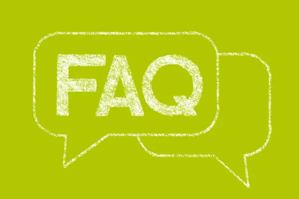Sprechblase auf gelbgrünen Hintergrund mit den Buchstaben FAQ