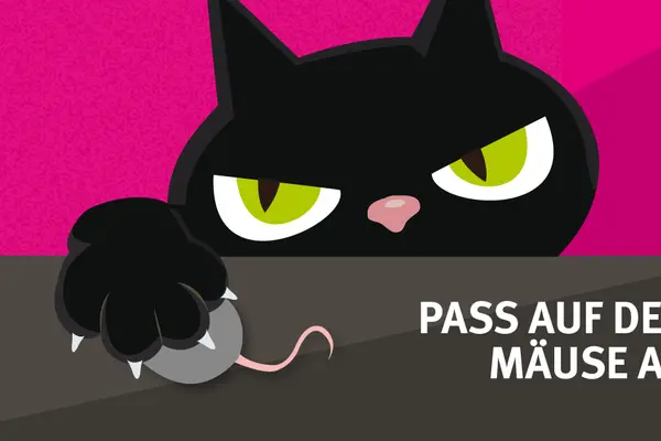 Katze schnappt sich Maus. Pass auf deine Mäuse auf. Weltverbrauchertag. Verbraucherzentrale Bremen.