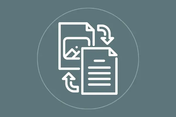 Grafik mit Dateisymbolen und Pfeilen