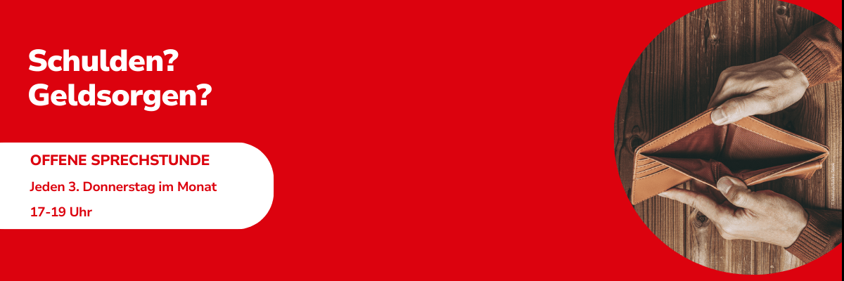 Hände öffnen das Scheinfach eines leeren Geldbeutels 