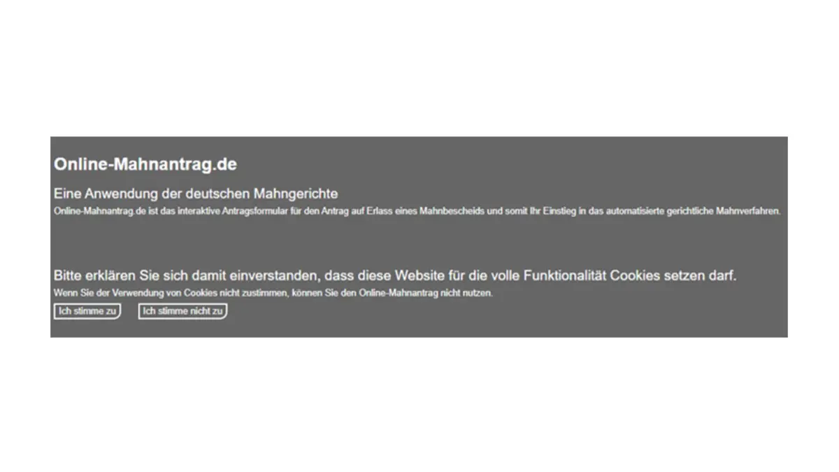 Screenshot der Startseite online-mahnantrag.de der deutschen Mahngerichte