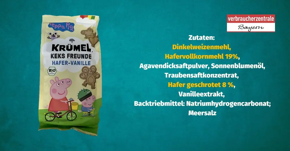 Produktfoto von Kinderkeksen mit der Zutatenliste