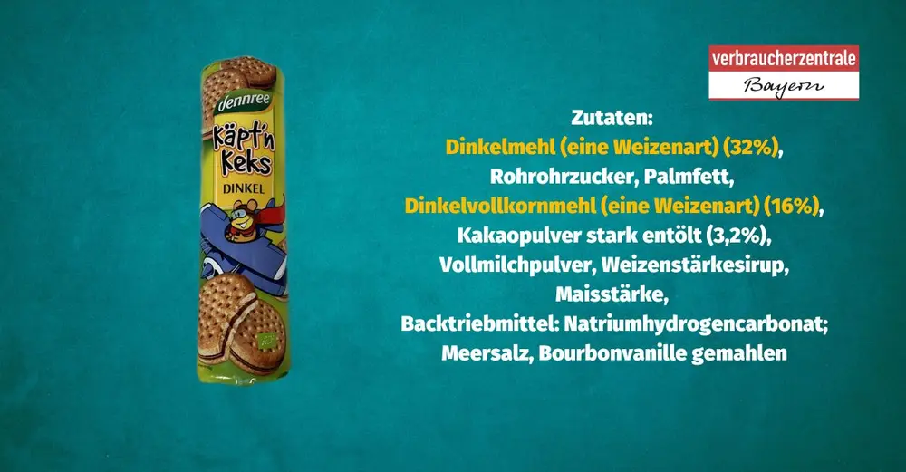 Produktfoto von Kinderkeksen mit der Zutatenliste