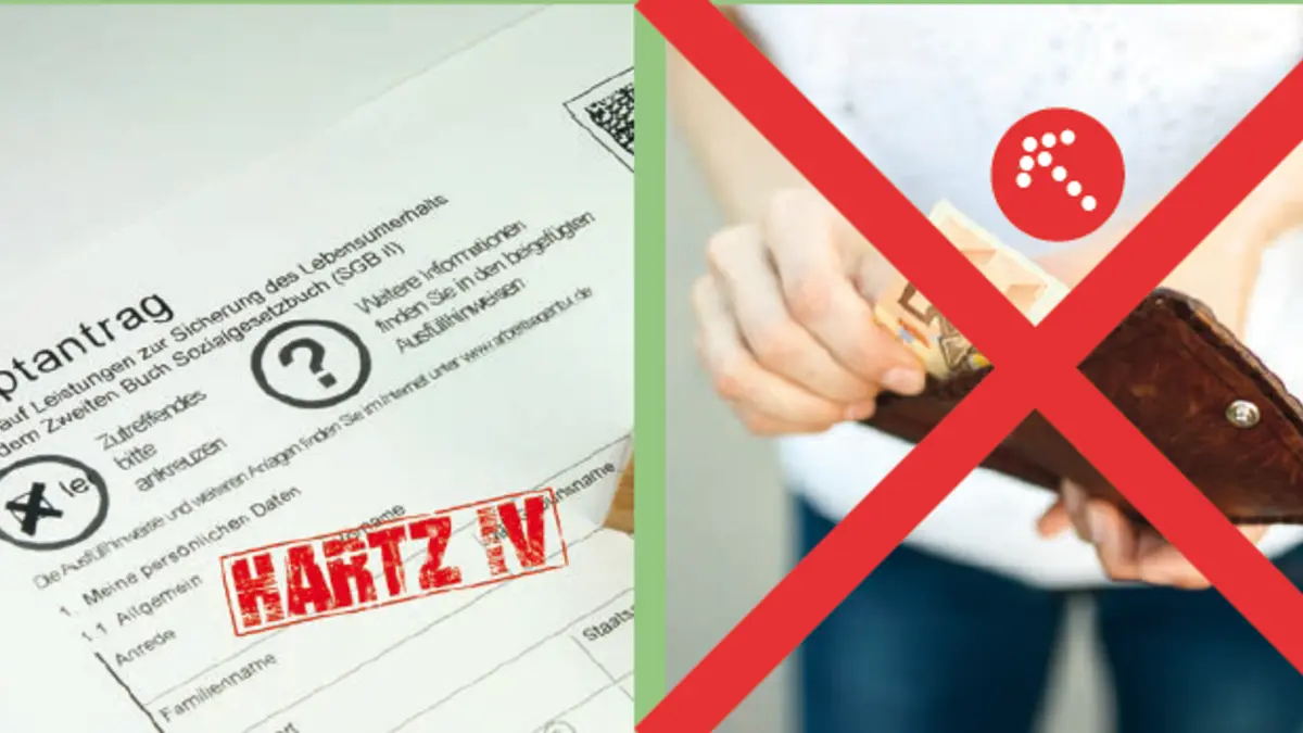 Collage aus Hartz4-Bescheinigung und Hinweis, nicht zahlen zu müssen