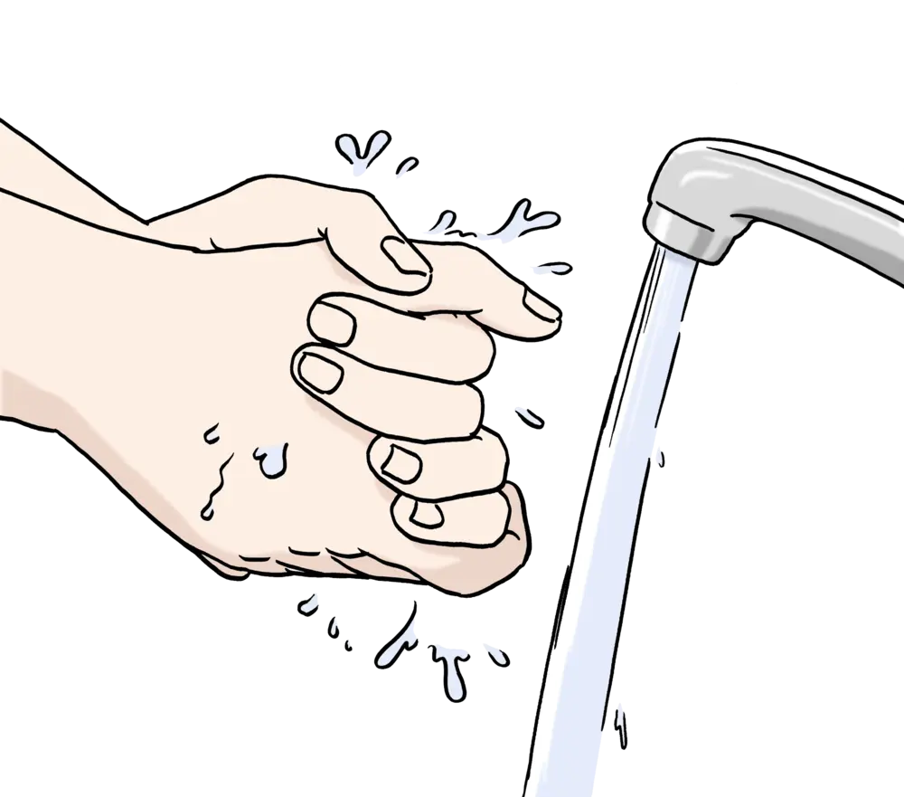 Hände waschen unter dem Wasserhahn am Waschbecken