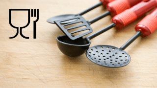 Gabel-Glas-Symbol und Schöpfkelle, Pfannenwender, Schaumlöffel