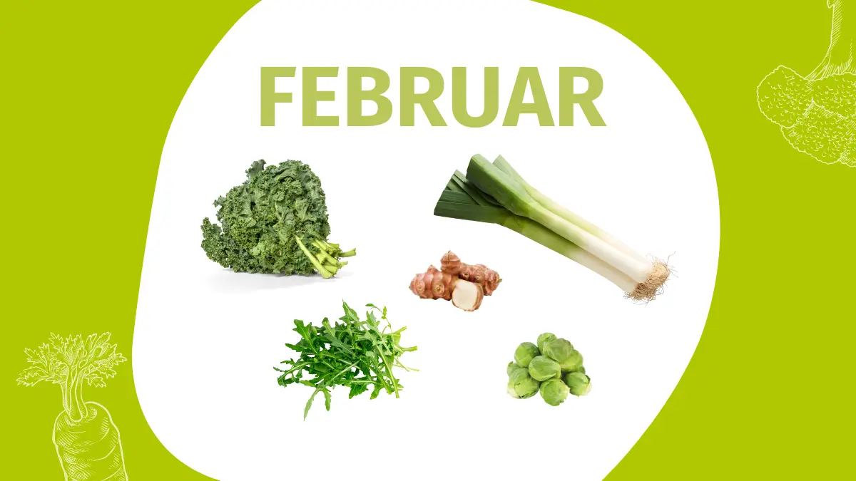 Schrift "Februar" und Fotos einiger Gemüsesorten