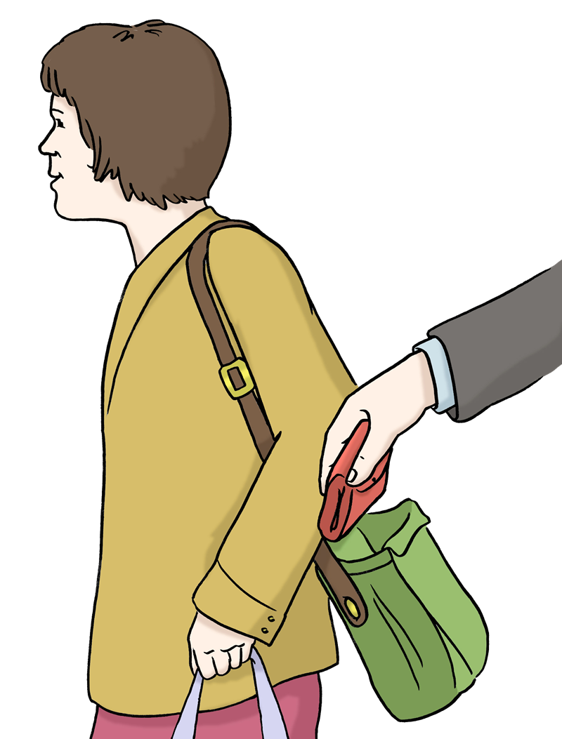 Frau mit Tasche wird bestohlen