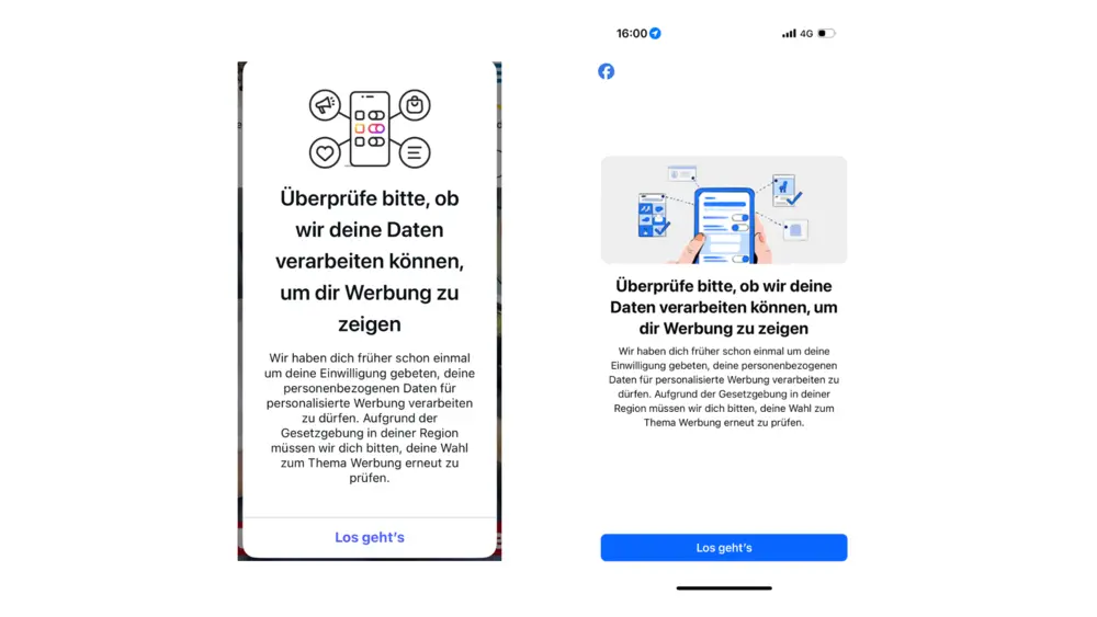 Screenshot Instagram Facebook Daten