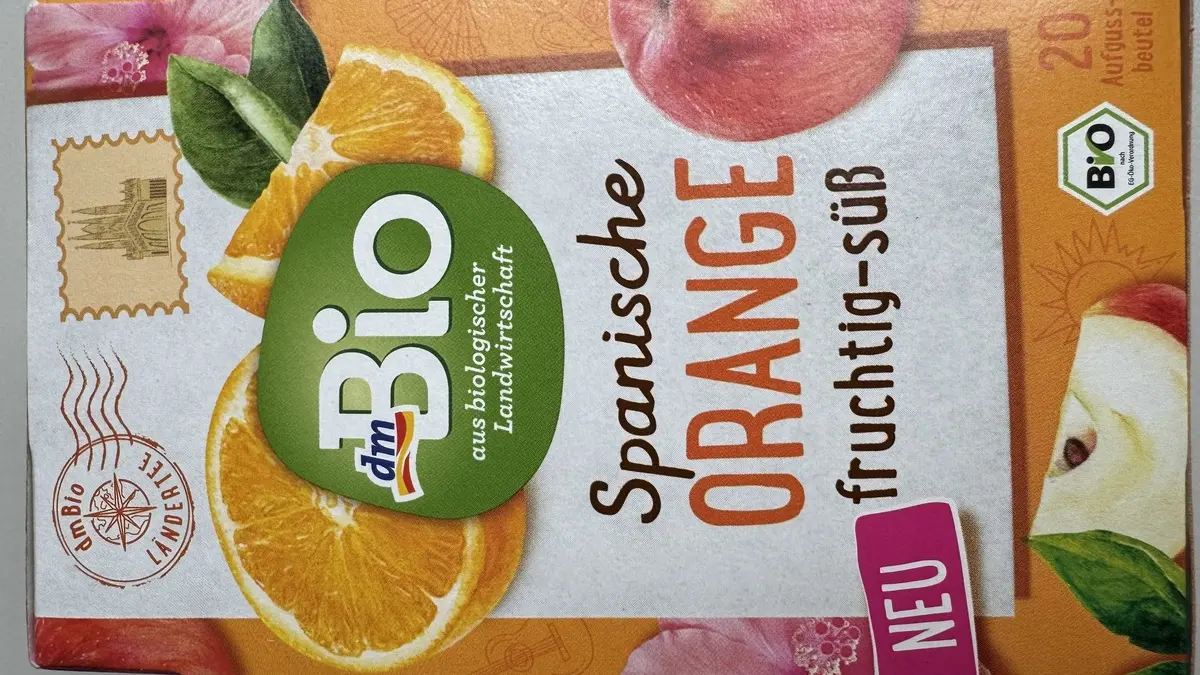 Vorderseite der Teepackung Spanische Orange