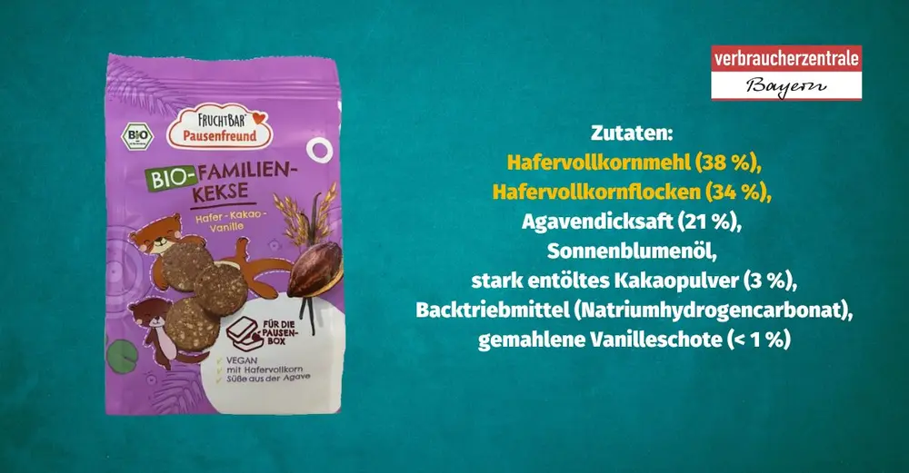 Produktfoto von Kinderkeksen mit der Zutatenliste