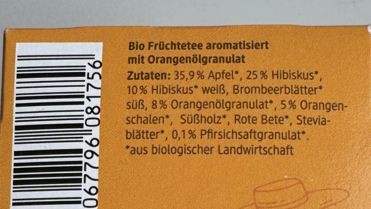 Zutatenliste Tee spanische Orange
