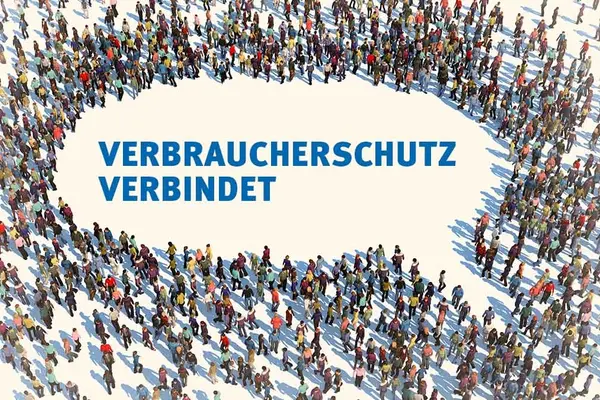 Titelbild verbraucherpolitische Forderungen Landtagswahl 2024 - Sprechblase aus Menschen