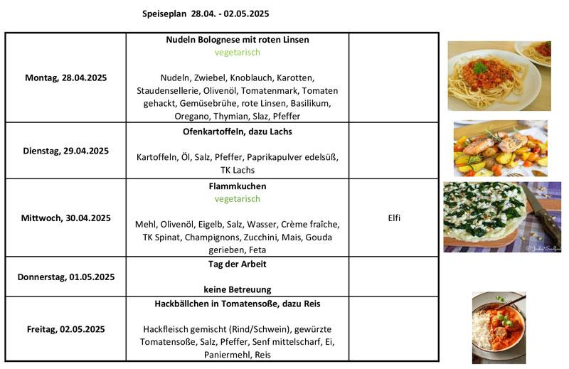 Speiseplan der aktuellen Woche mit Fotos der Speisen