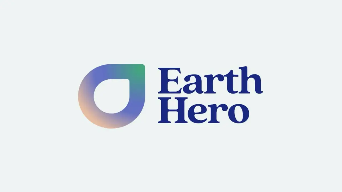 Logo der Klimaschutz-App "Earth Hero" mit blattförmigem Symbol und Schriftzug
