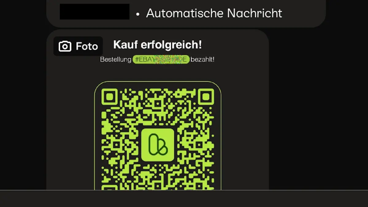 Chatverlauf eines Kleinanzeigenverkaufs, enthalten ist ein QR Code