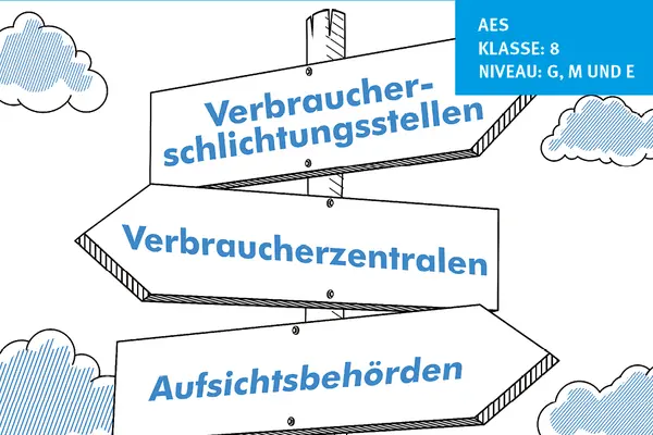 Wegweiser mit Verbraucherschutzinstitutionen