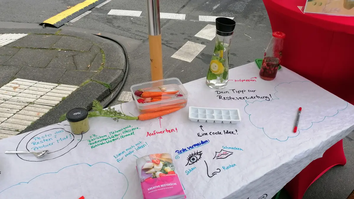 Aktionsstand beim Strassenland Köln mit Resteverwertungstipps