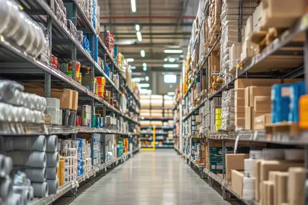 Eine Reihe mit Rohren und anderen Materialien im Baumarkt