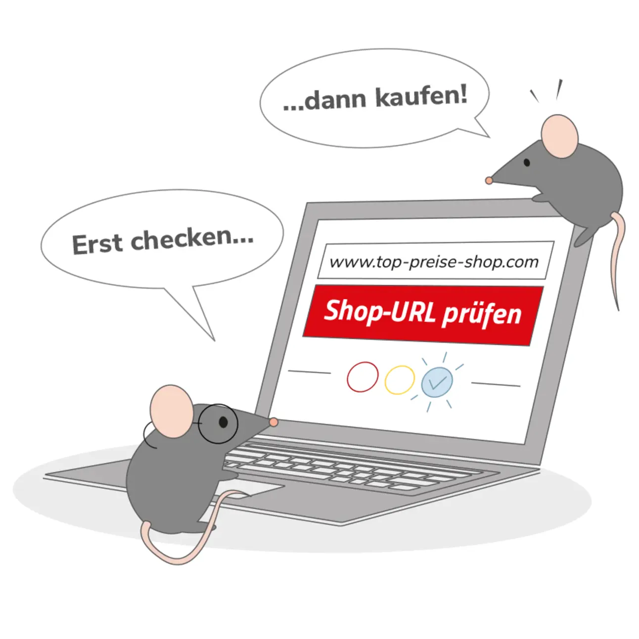 Grafík Mäuse sitzen auf und vor Laptop