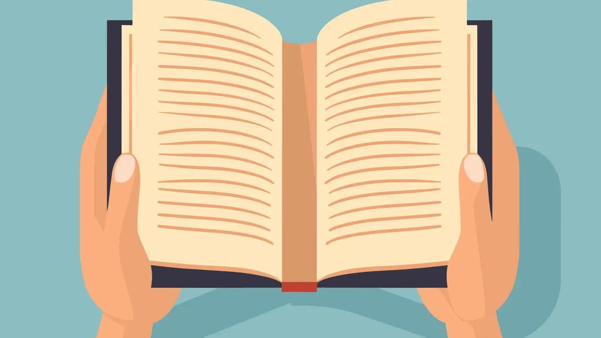 Grafik zwei Hände und ein offenes Buch mit Linien